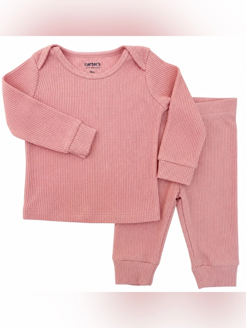 Carter's Baby Girl Pink Waffle Knit Thermal Set 9M Long Sleeve Top Pants New